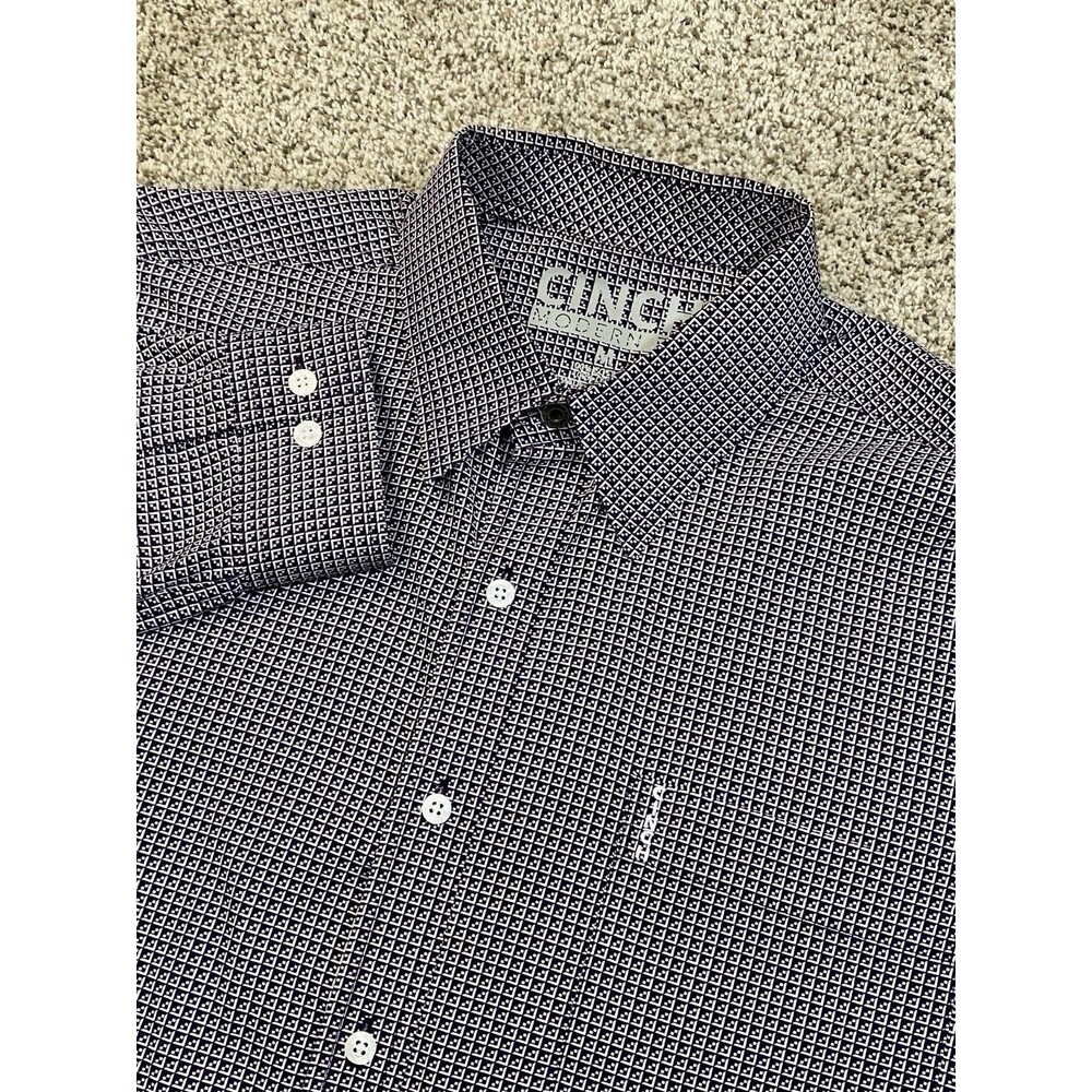 Cinch Shirt Mens M Purple Geometric Modern Fit Long Sleeve Button Up Western